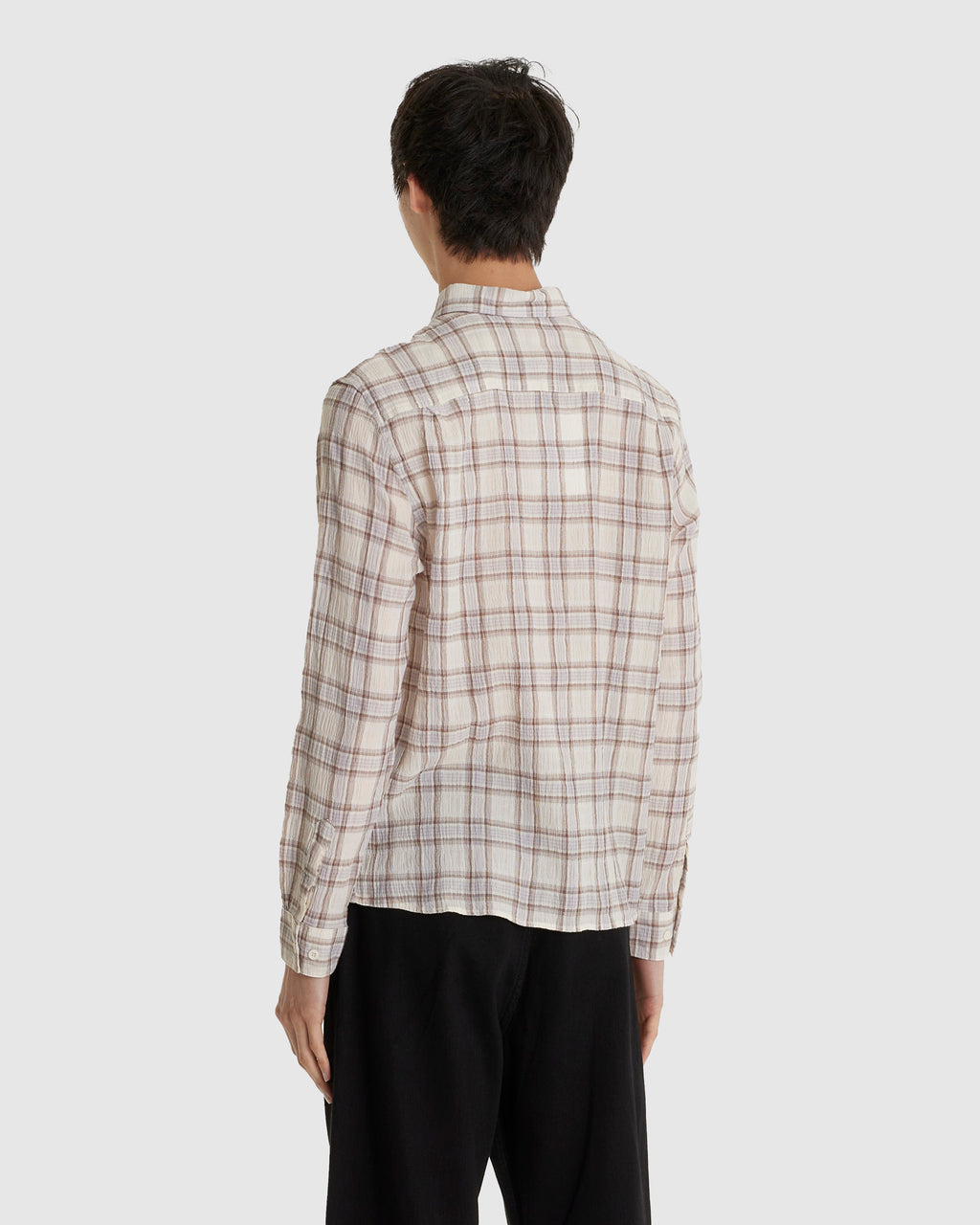 Seersucker Plaid Shirt Brown Blue