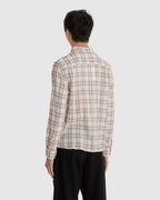 Seersucker Plaid Shirt Brown Blue
