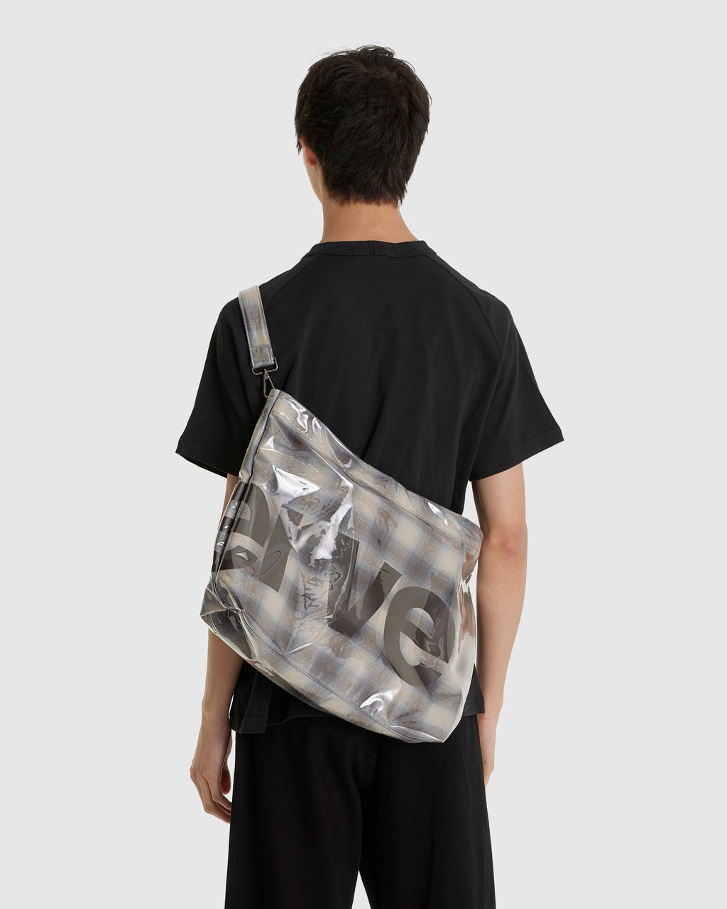 PVC Plaid Cross Body Tote Beige/Blue