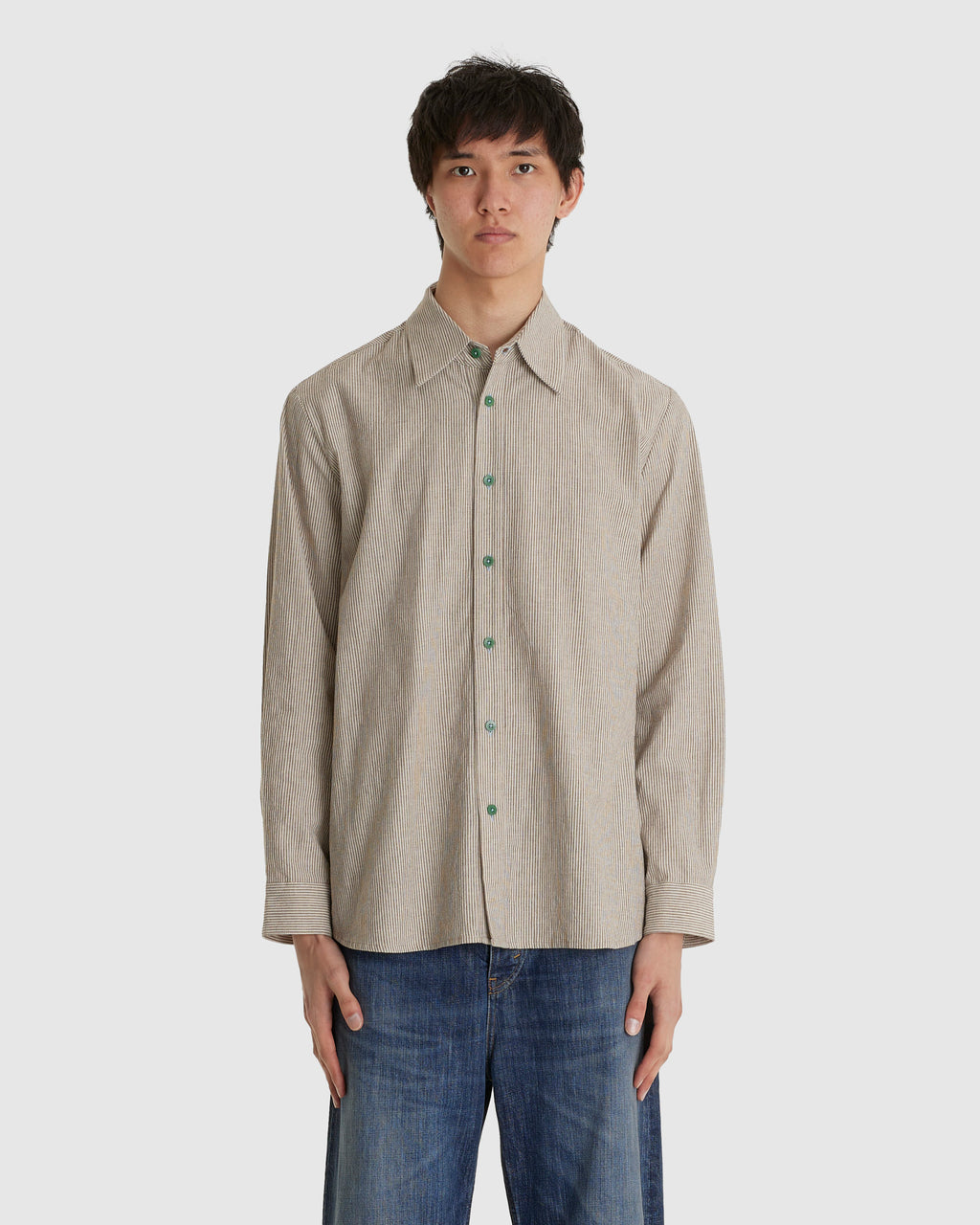 Linen Work Shirt Grey Stripe