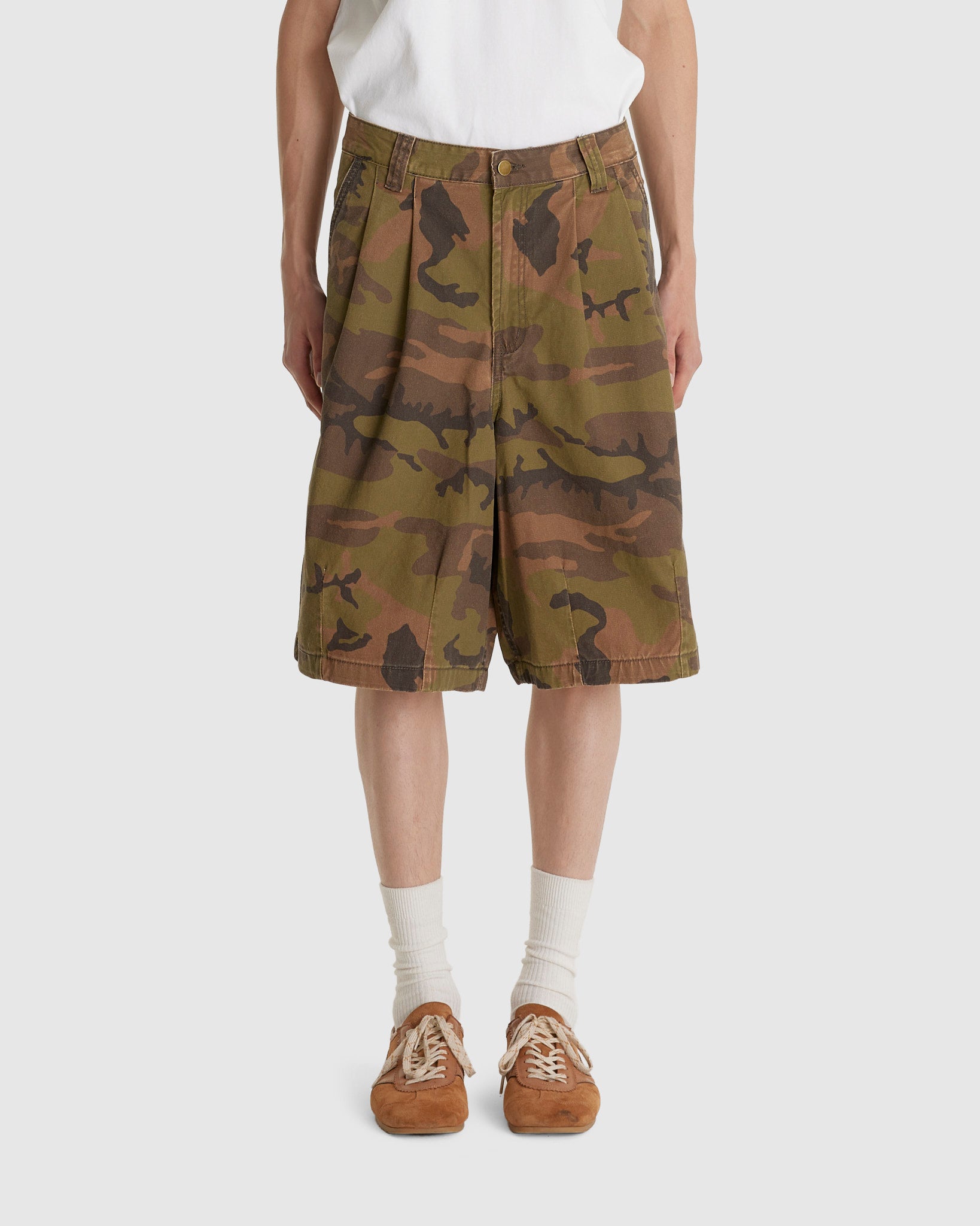Pleated Balloon Shorts Washed Camo