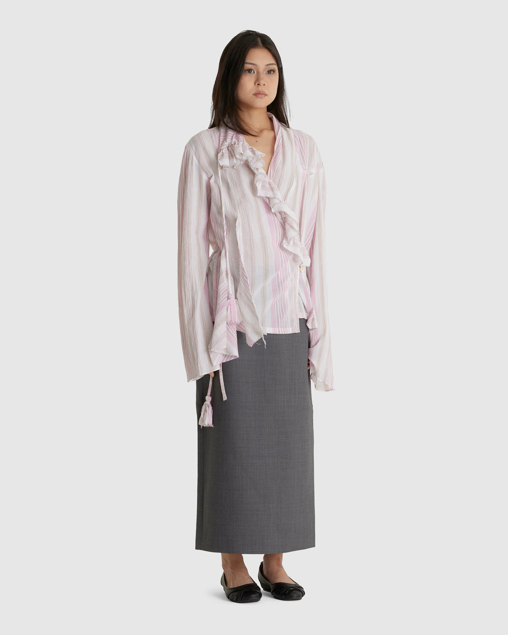 Unbalanced Ruffle Stripe Blouse