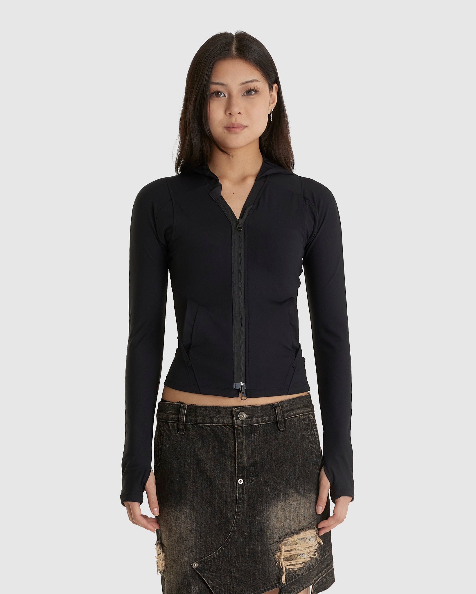 Hooded Zip Top Black
