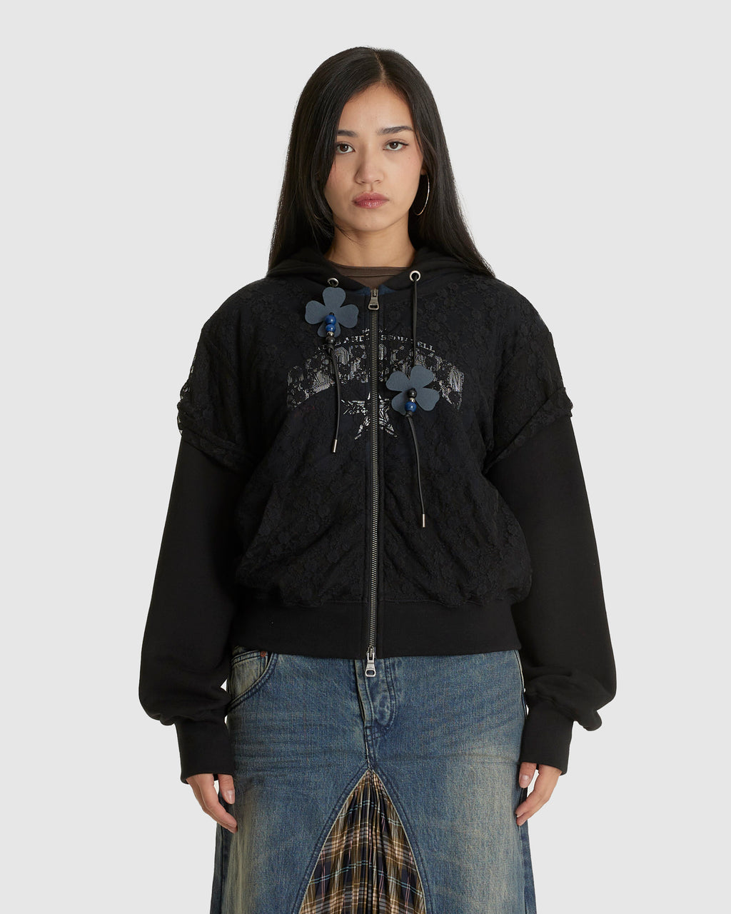 Lace Layered Zip Up Hoodie