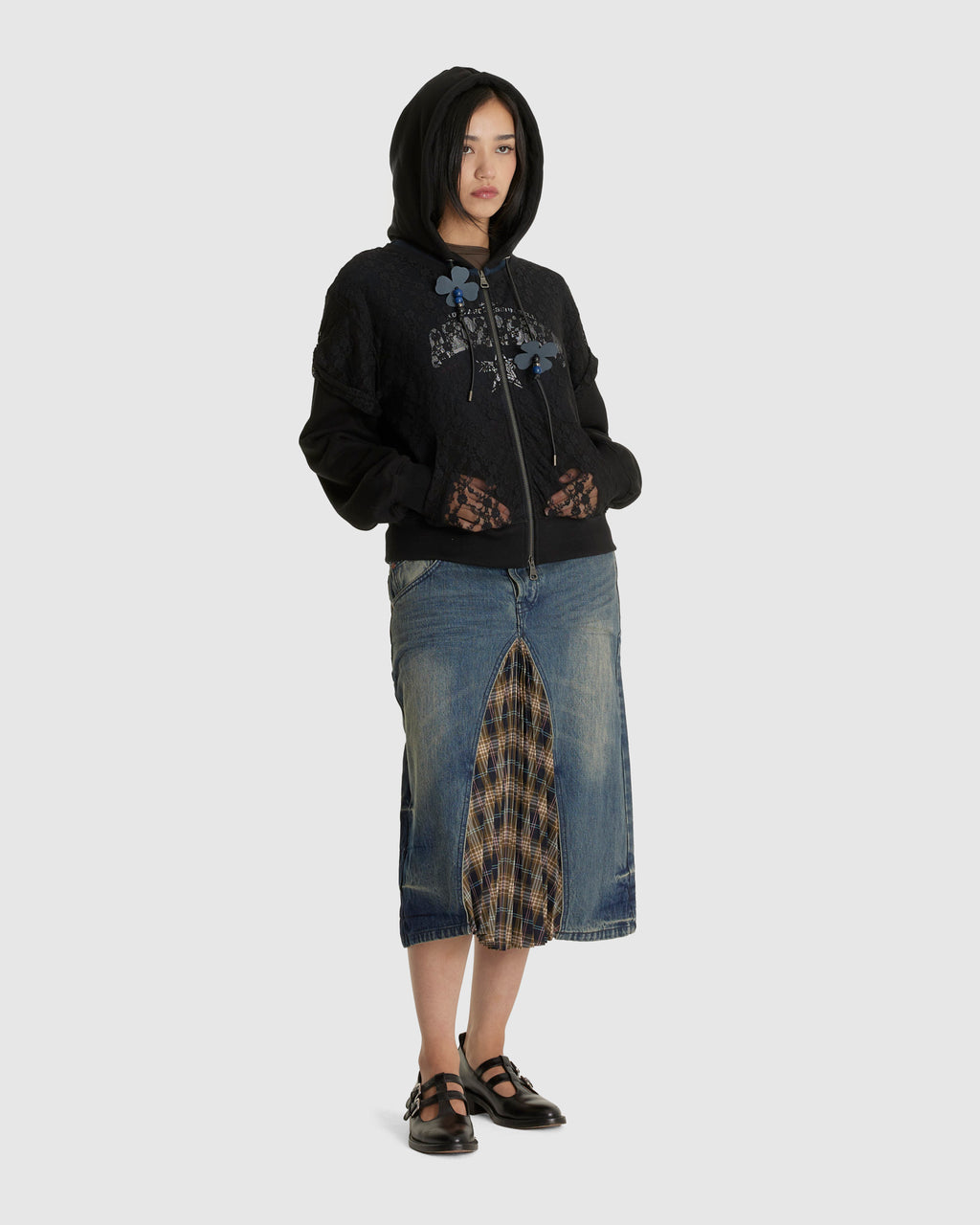 Pleats Combo Flipped Denim Skirt