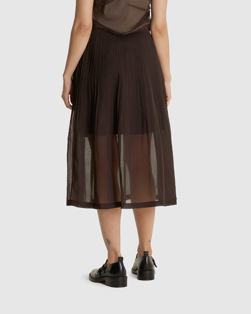 Pleated Midi Skirt Brown
