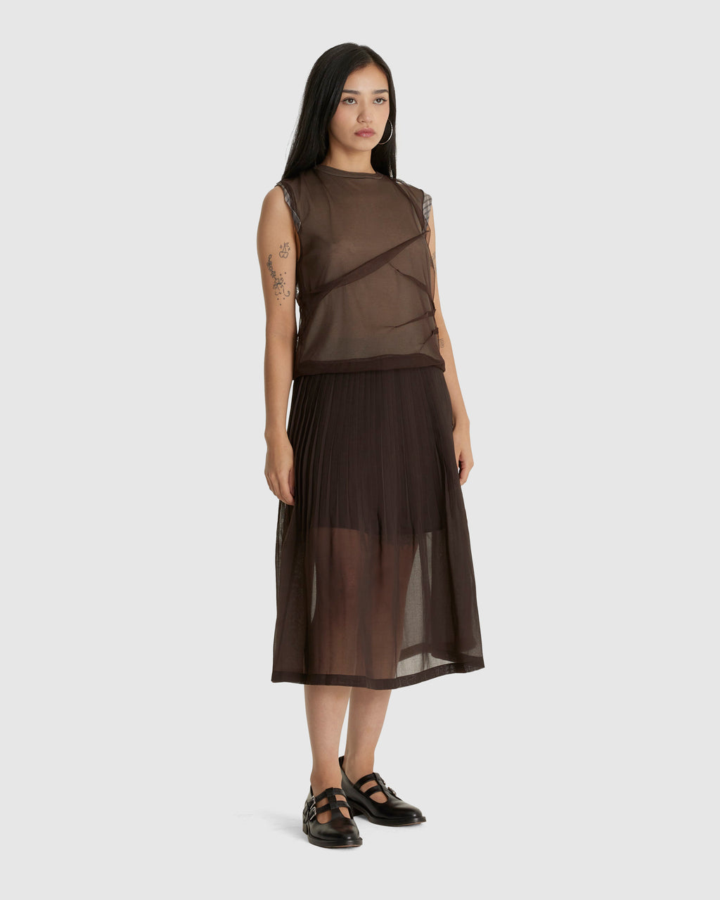 Pleated Midi Skirt Brown
