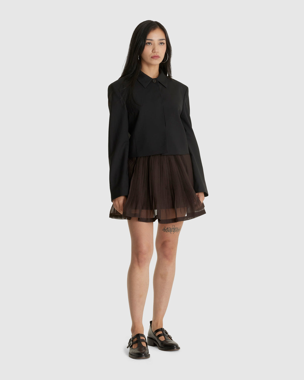 Pleated Mini Skirt Brown