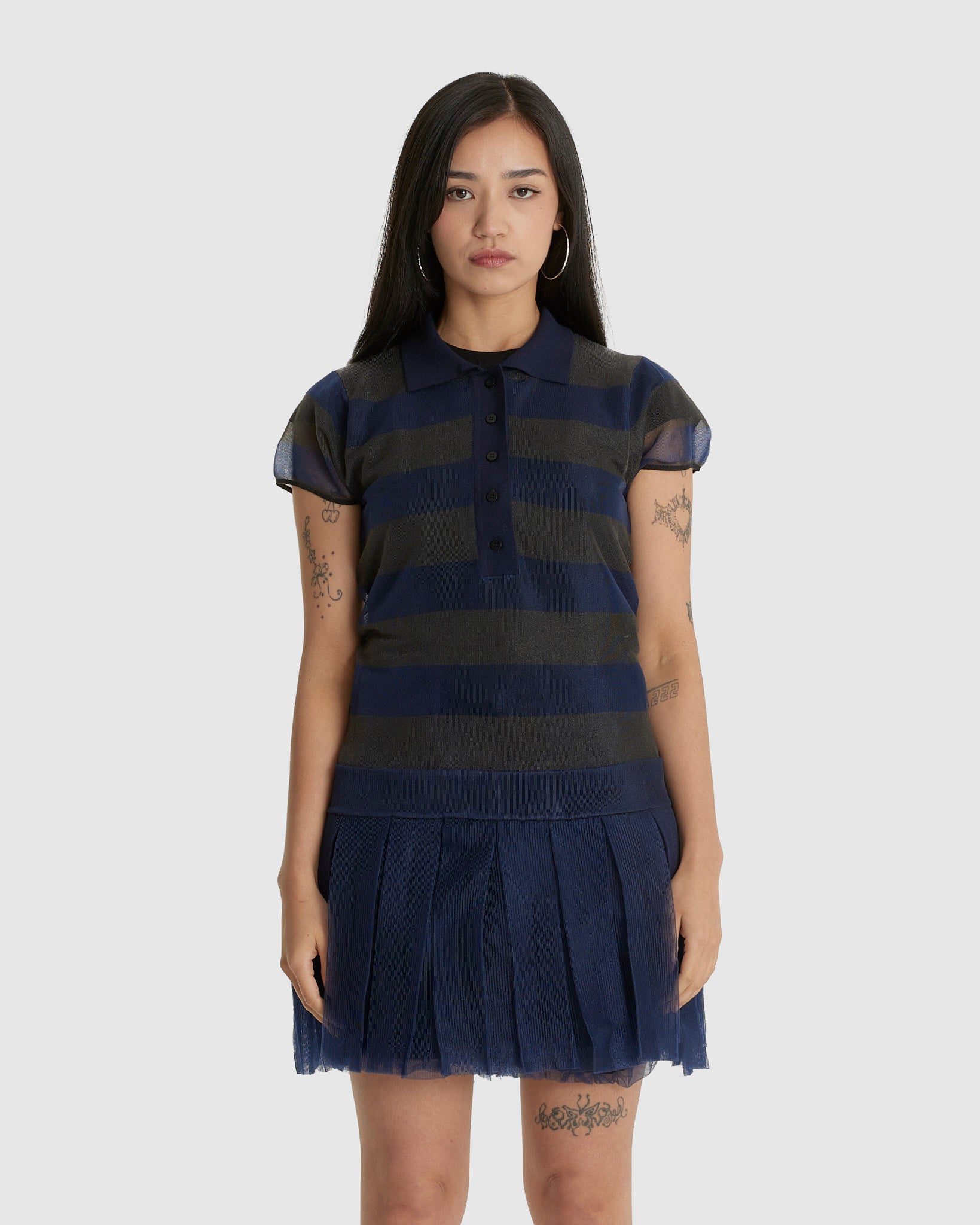 Organza Knit Striped Polo Dress