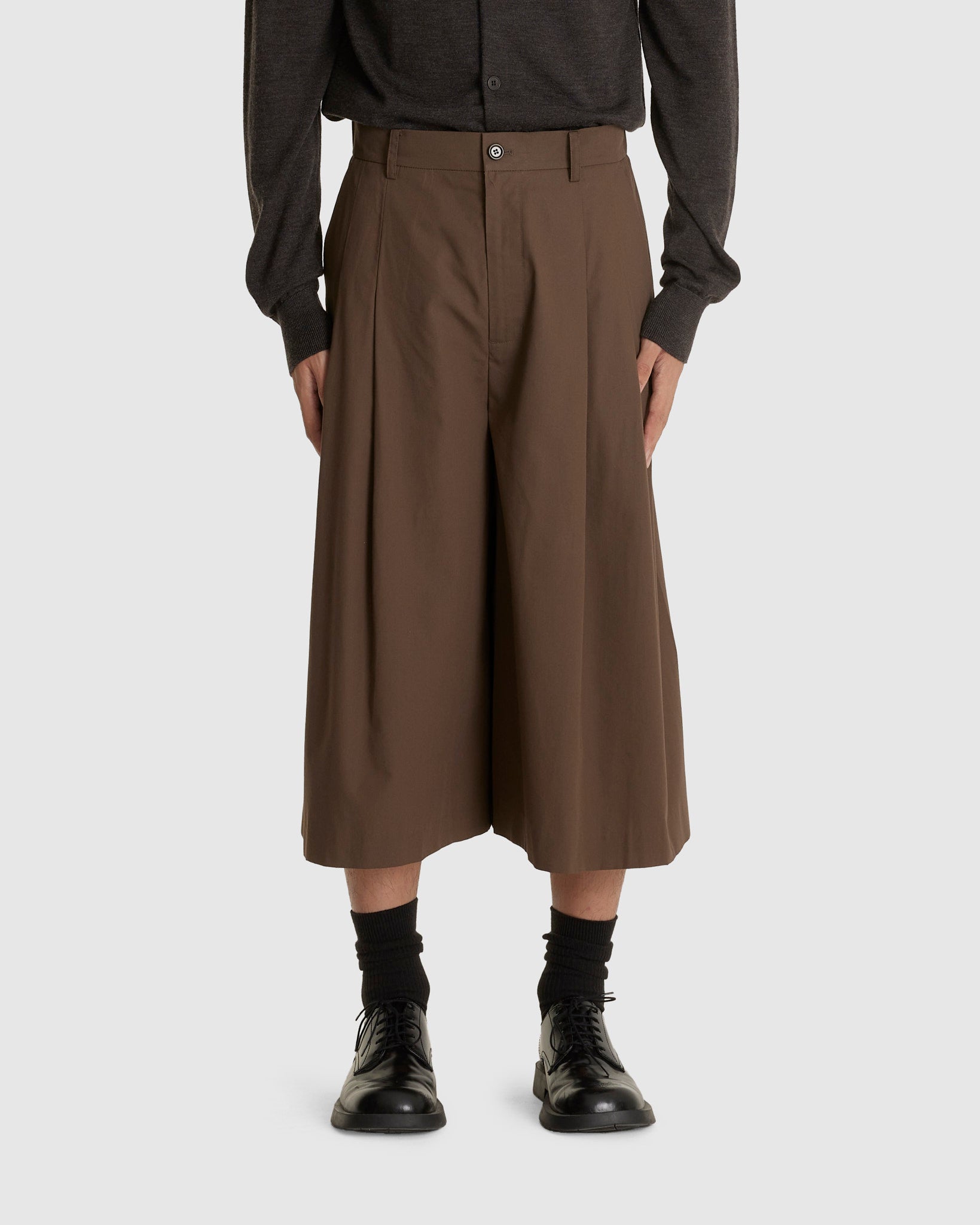 Wide Bermuda Pants Brown