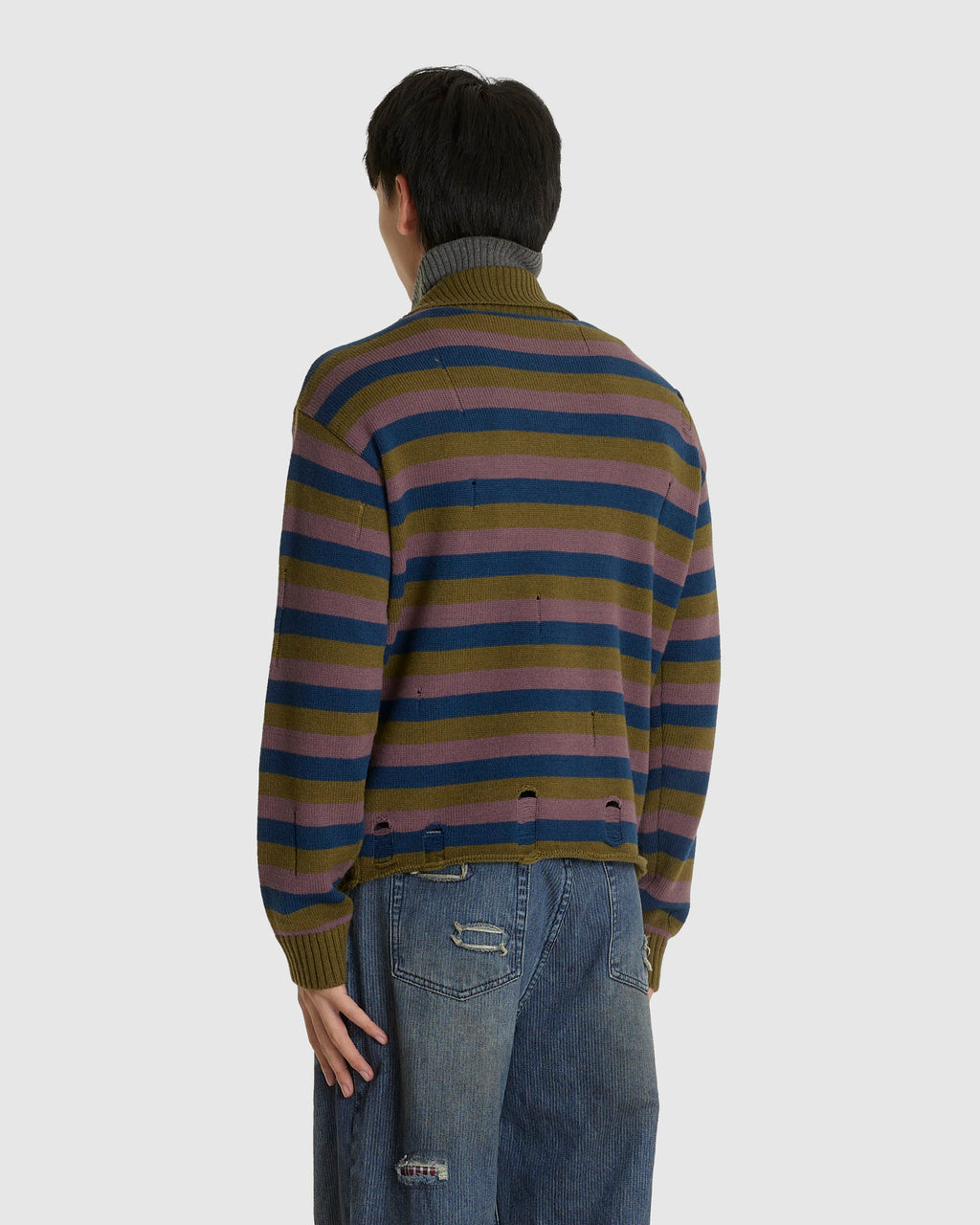 Double Layered Stripe Half Zip-Up