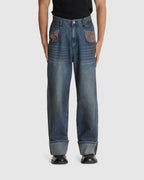 Oil Washed Rolled Up Jeans
