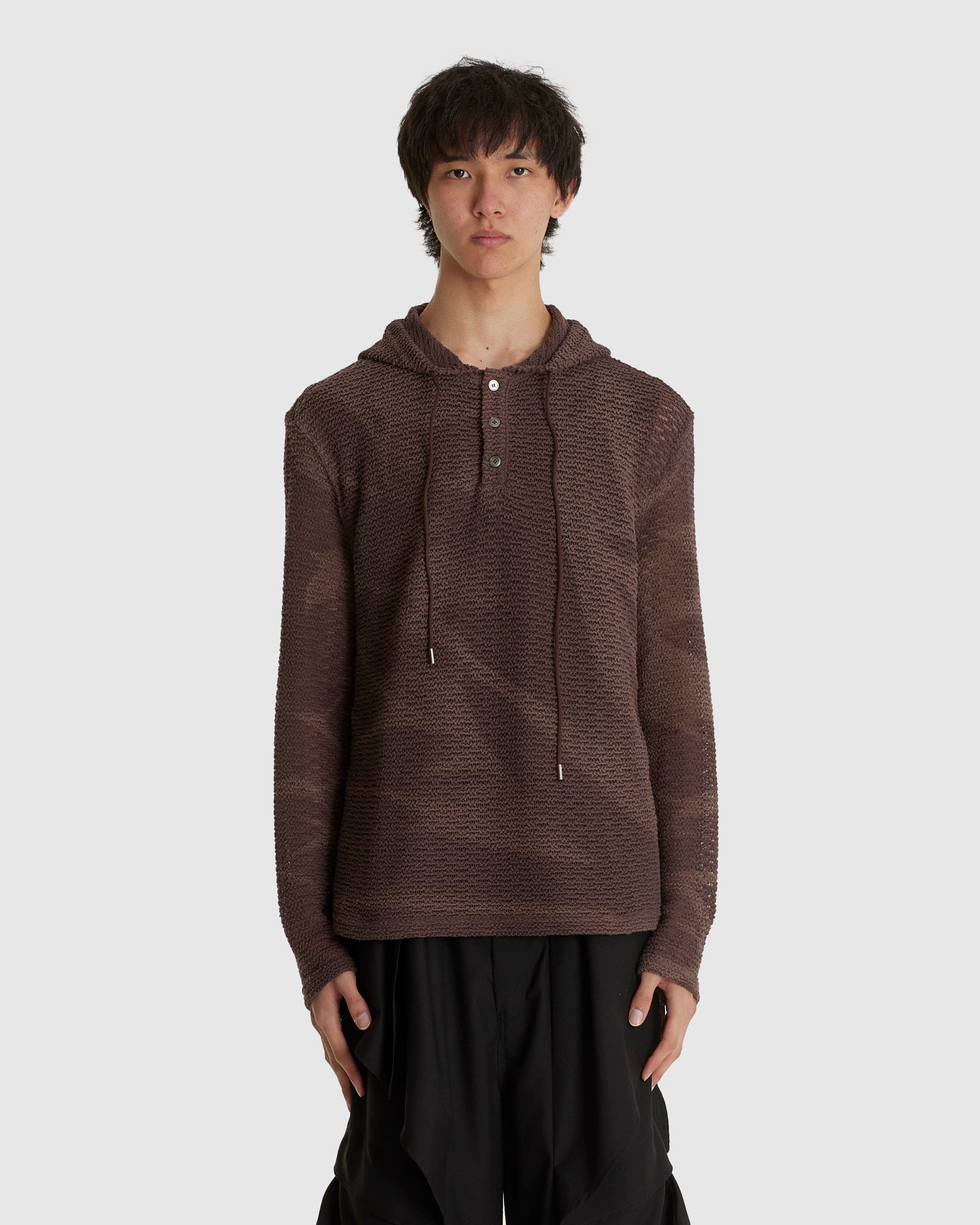 Sun-bleached Layered Net Hoodie Brown
