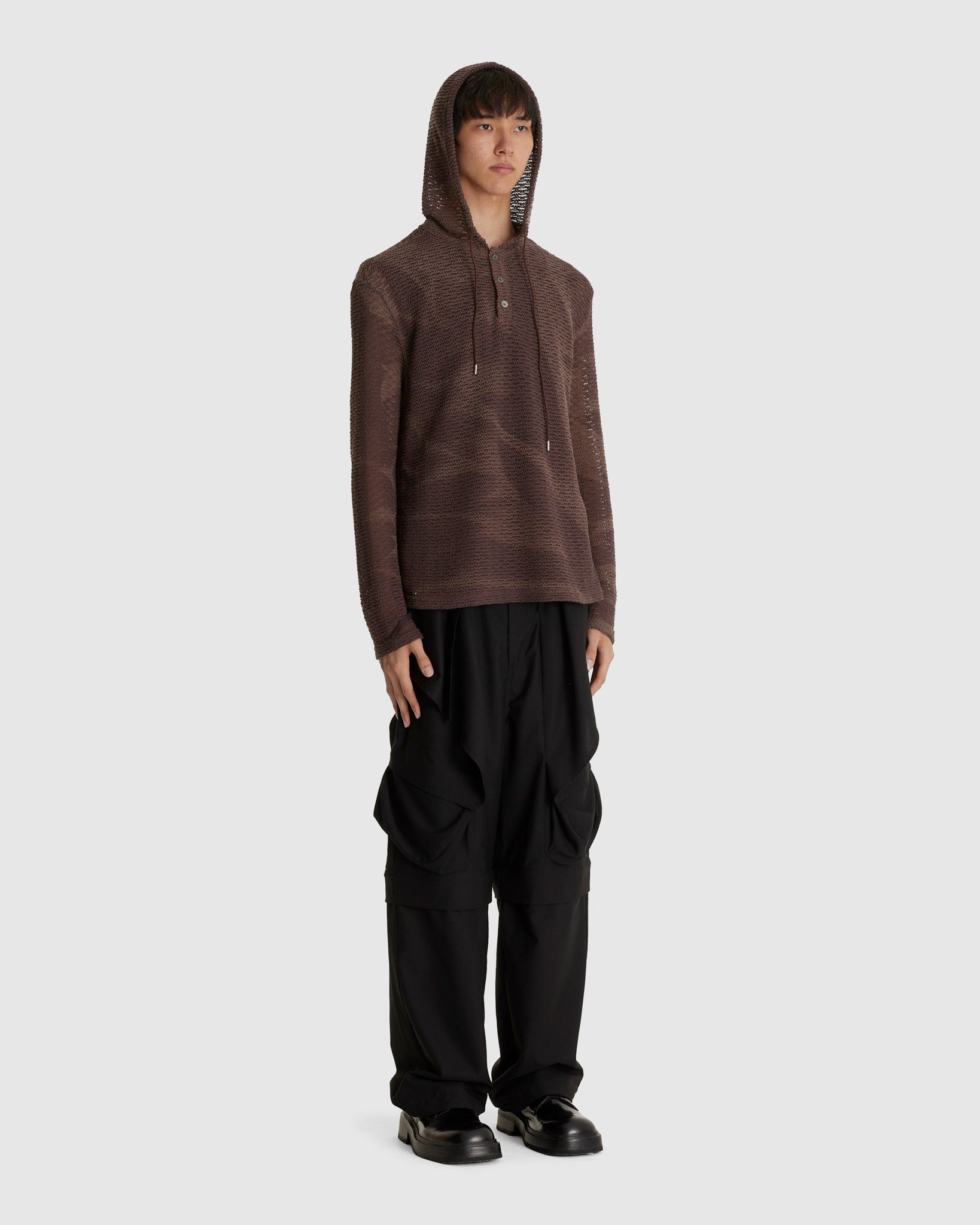 Sun-bleached Layered Net Hoodie Brown