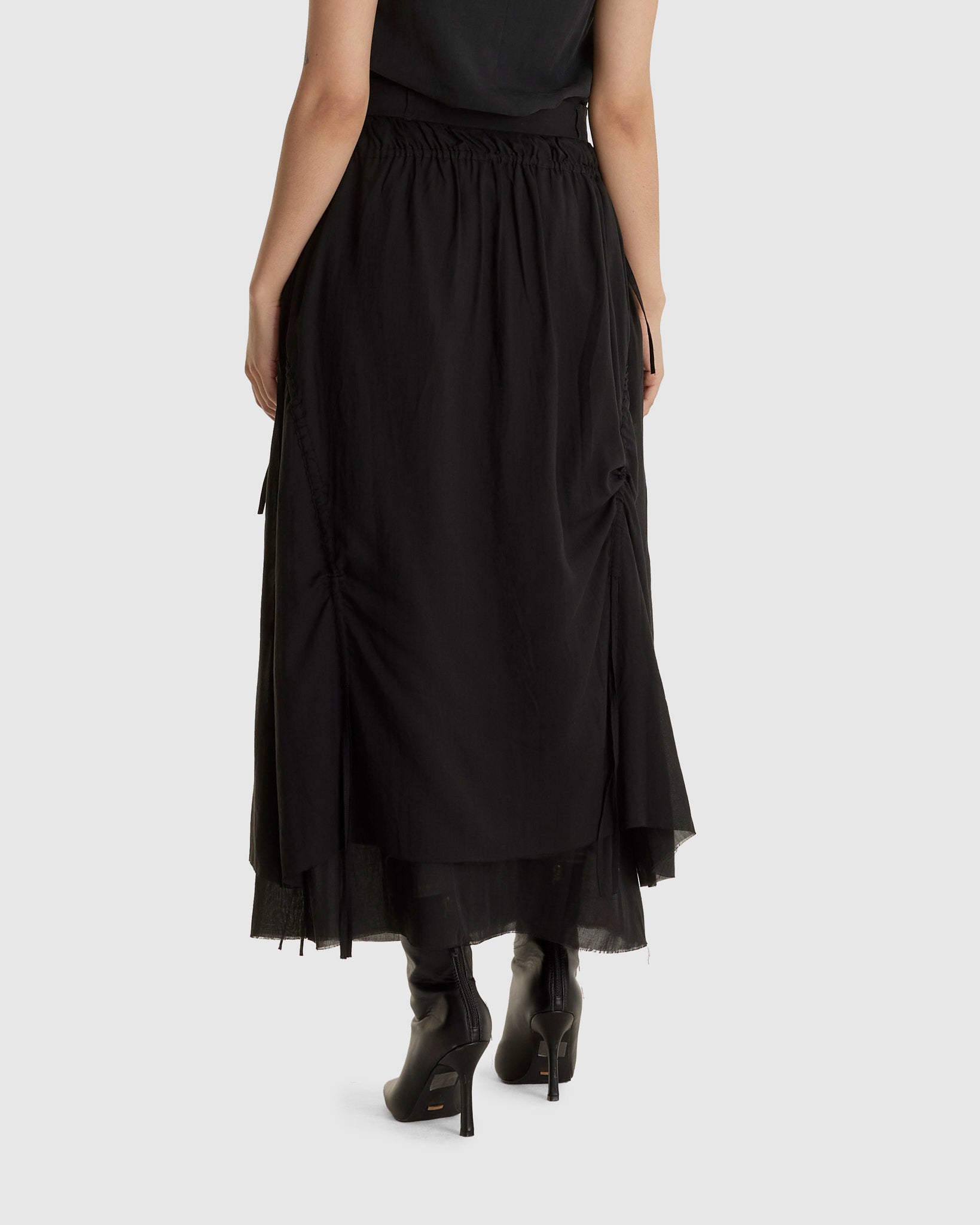 Cotton Pleated Midi Skirt Black