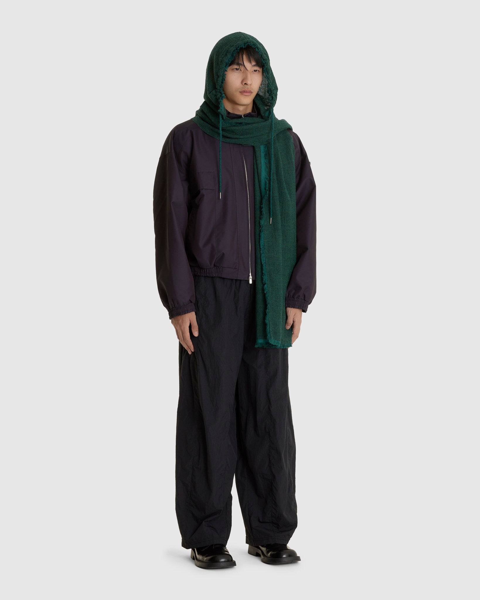 Hooded Zip Scarf Green