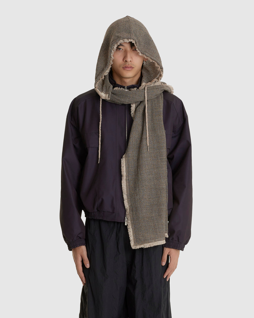 Hooded Zip Scarf Brown