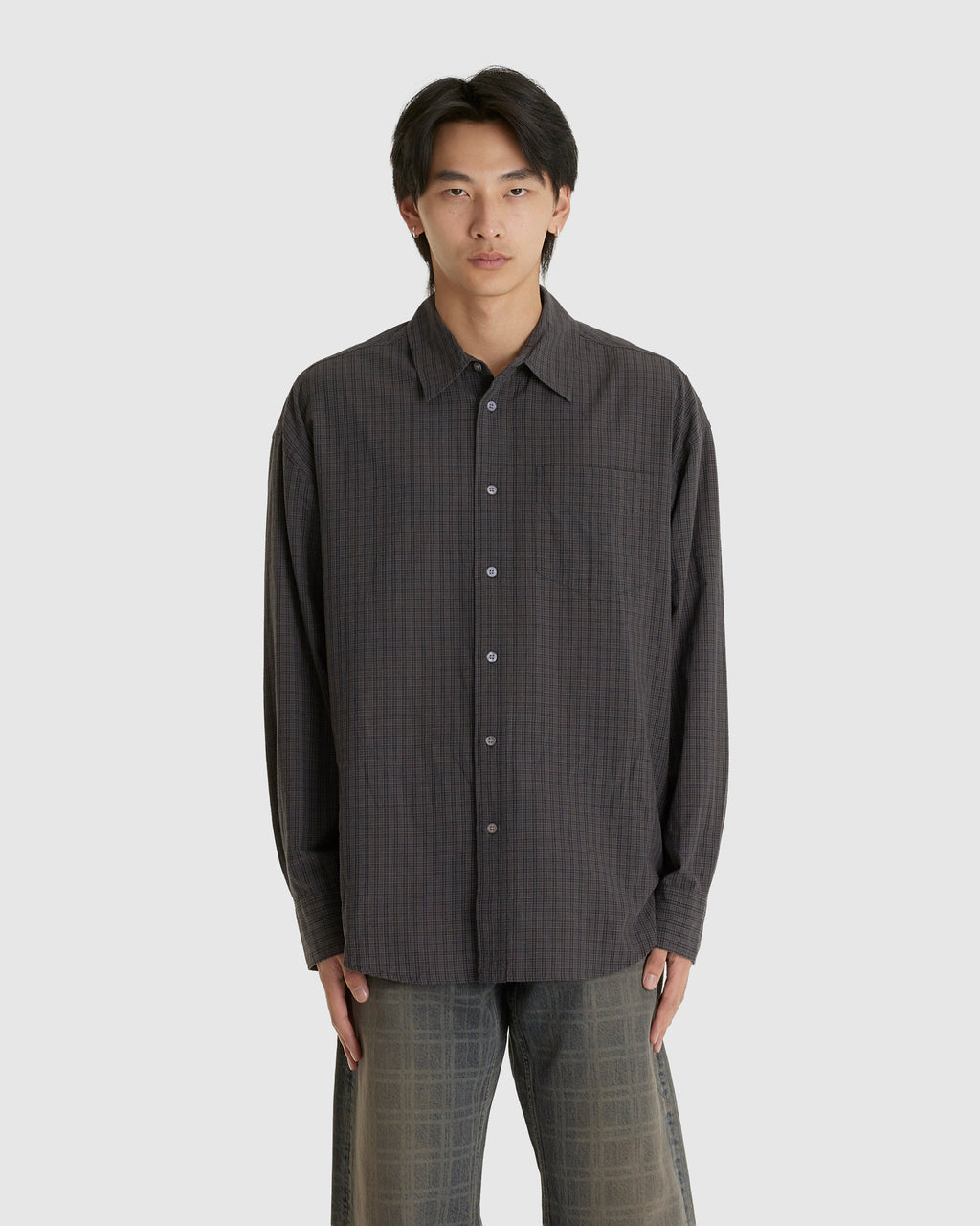 Room Shirt Warm Grey Micro Check