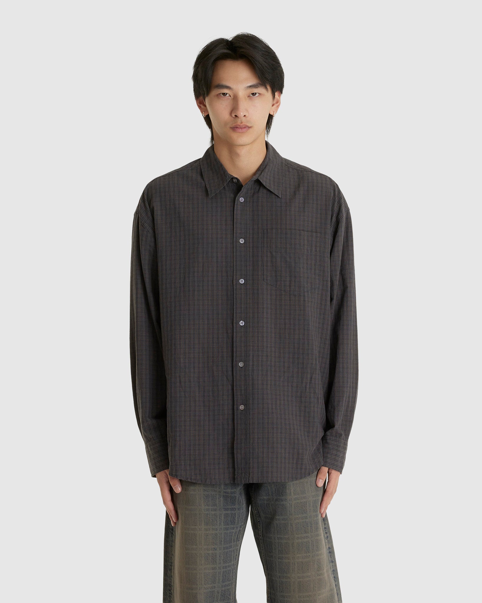 Room Shirt Warm Grey Micro Check