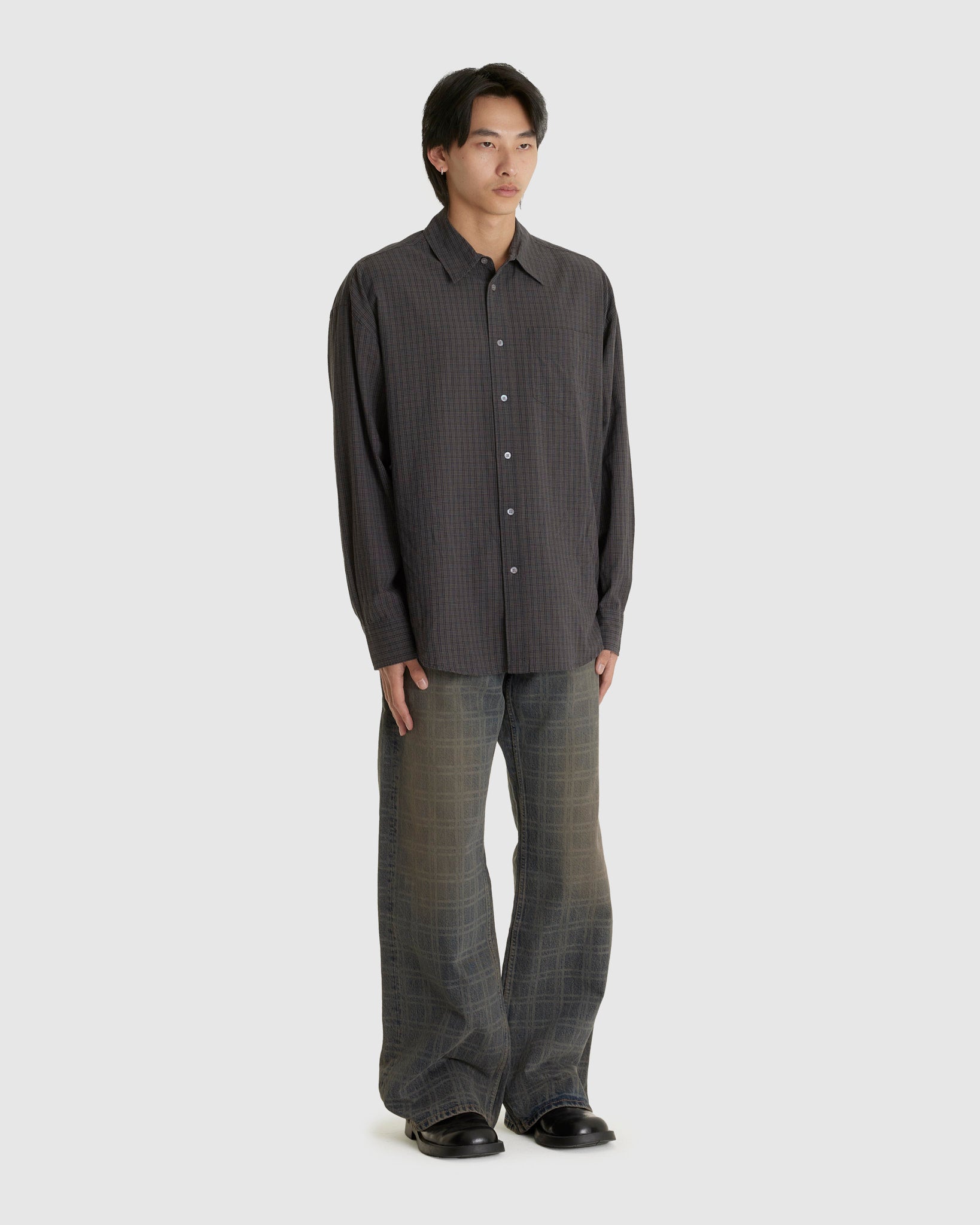 Room Shirt Warm Grey Micro Check