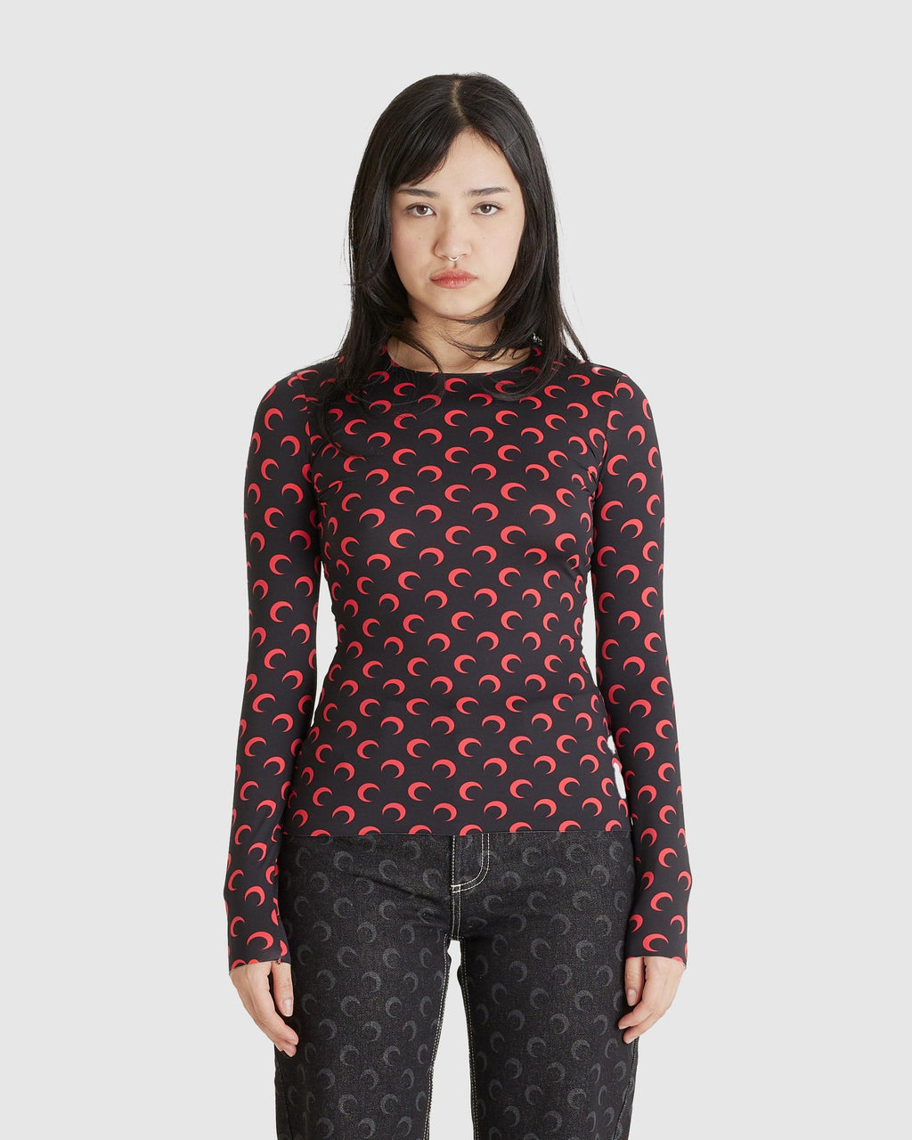 Moon Printed Jersey Second Skin Crewneck Top
