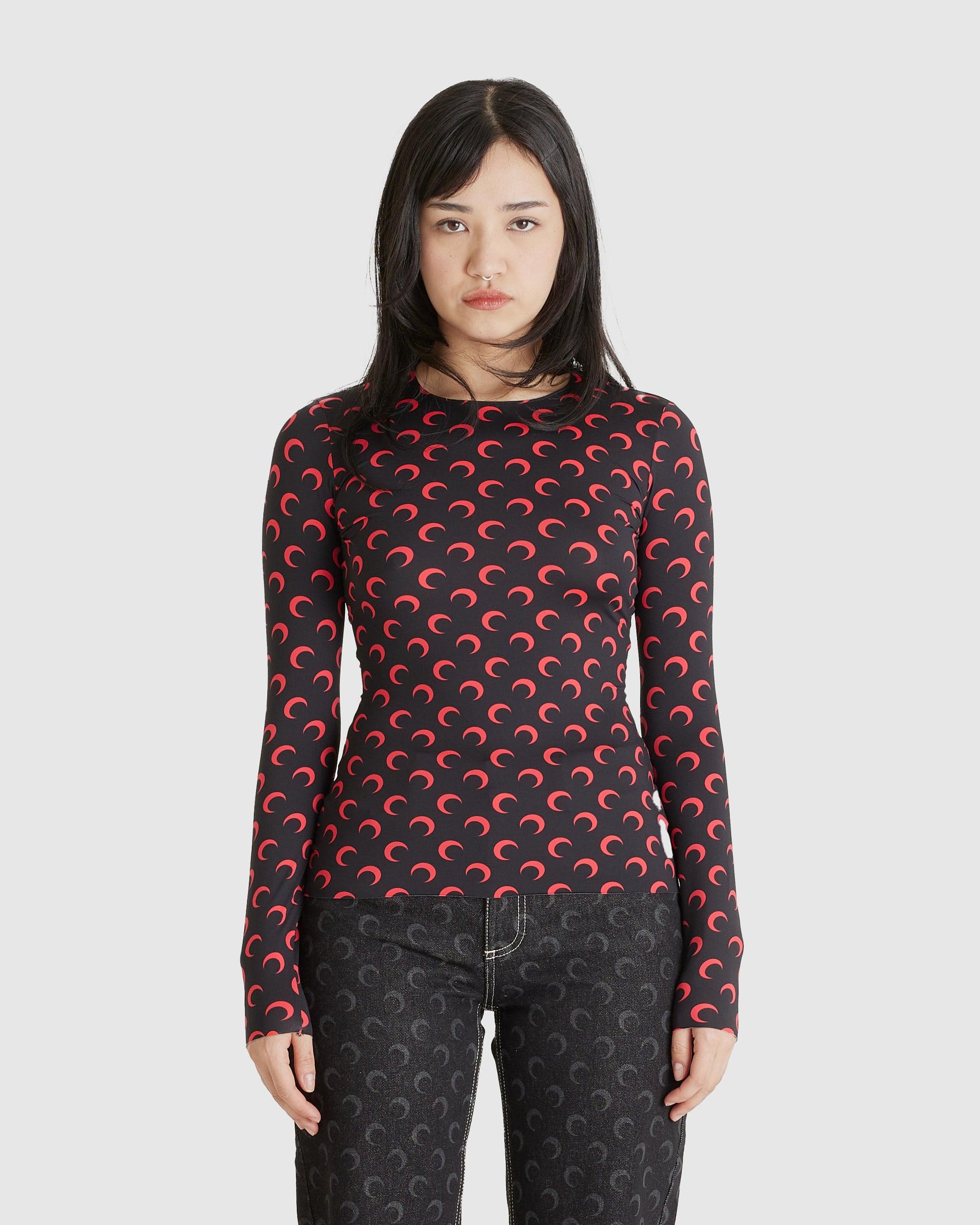 Moon Printed Jersey Second Skin Crewneck Top