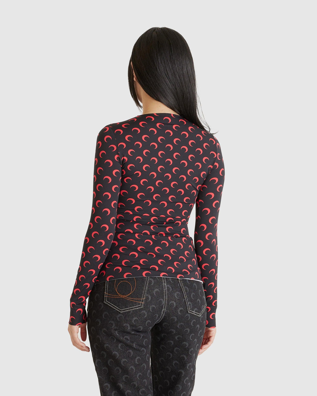 Moon Printed Jersey Second Skin Crewneck Top
