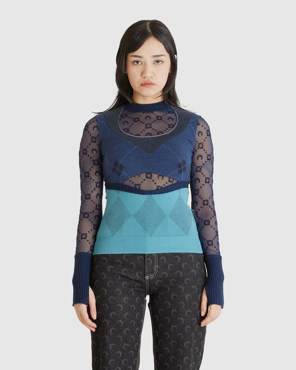 Upcycled Argyle Knit Fitted Sweater