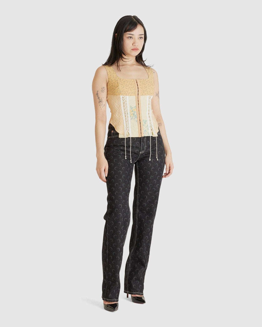 Regenerated Floral Linen Corset Top Gravel