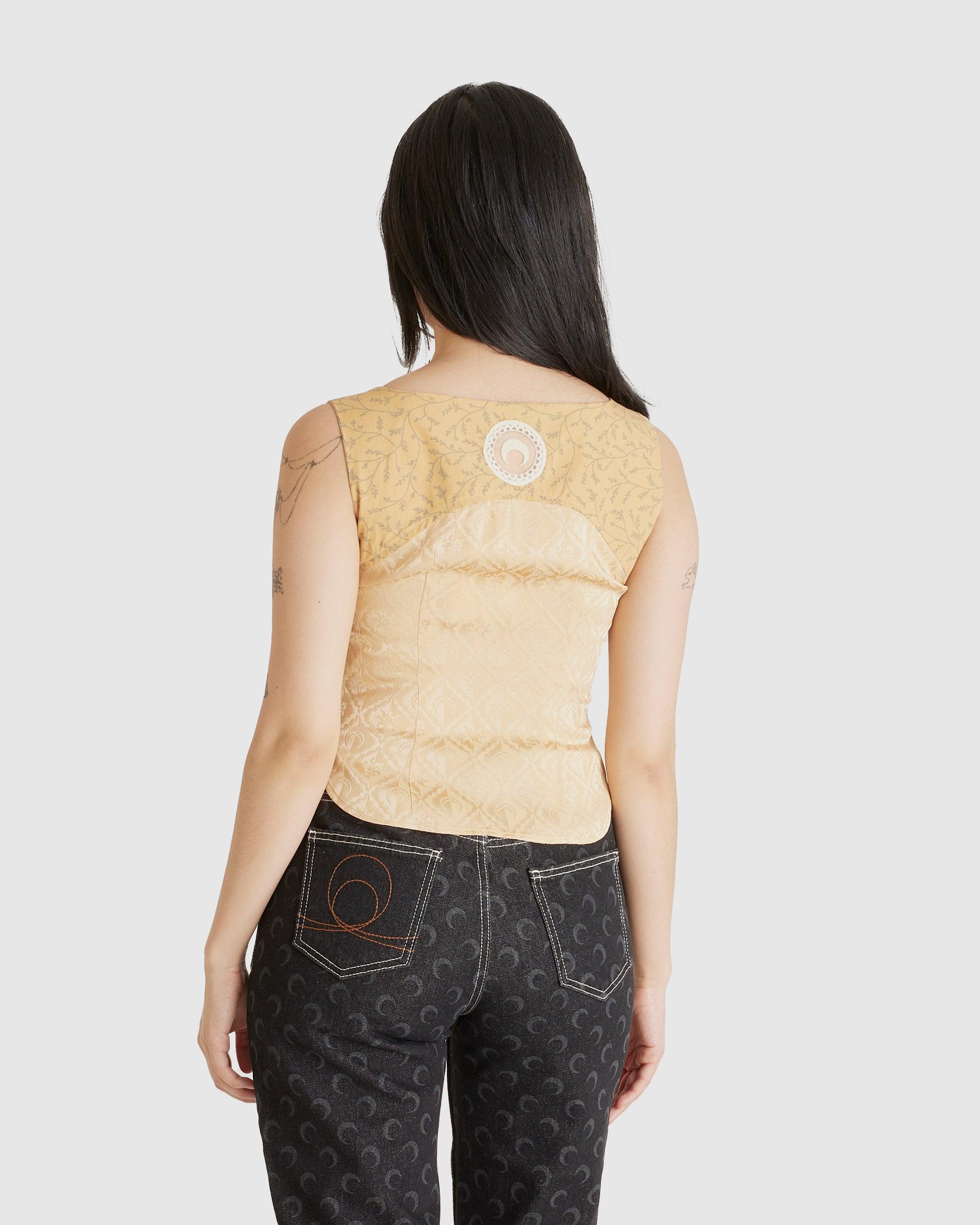 Regenerated Floral Linen Corset Top Gravel
