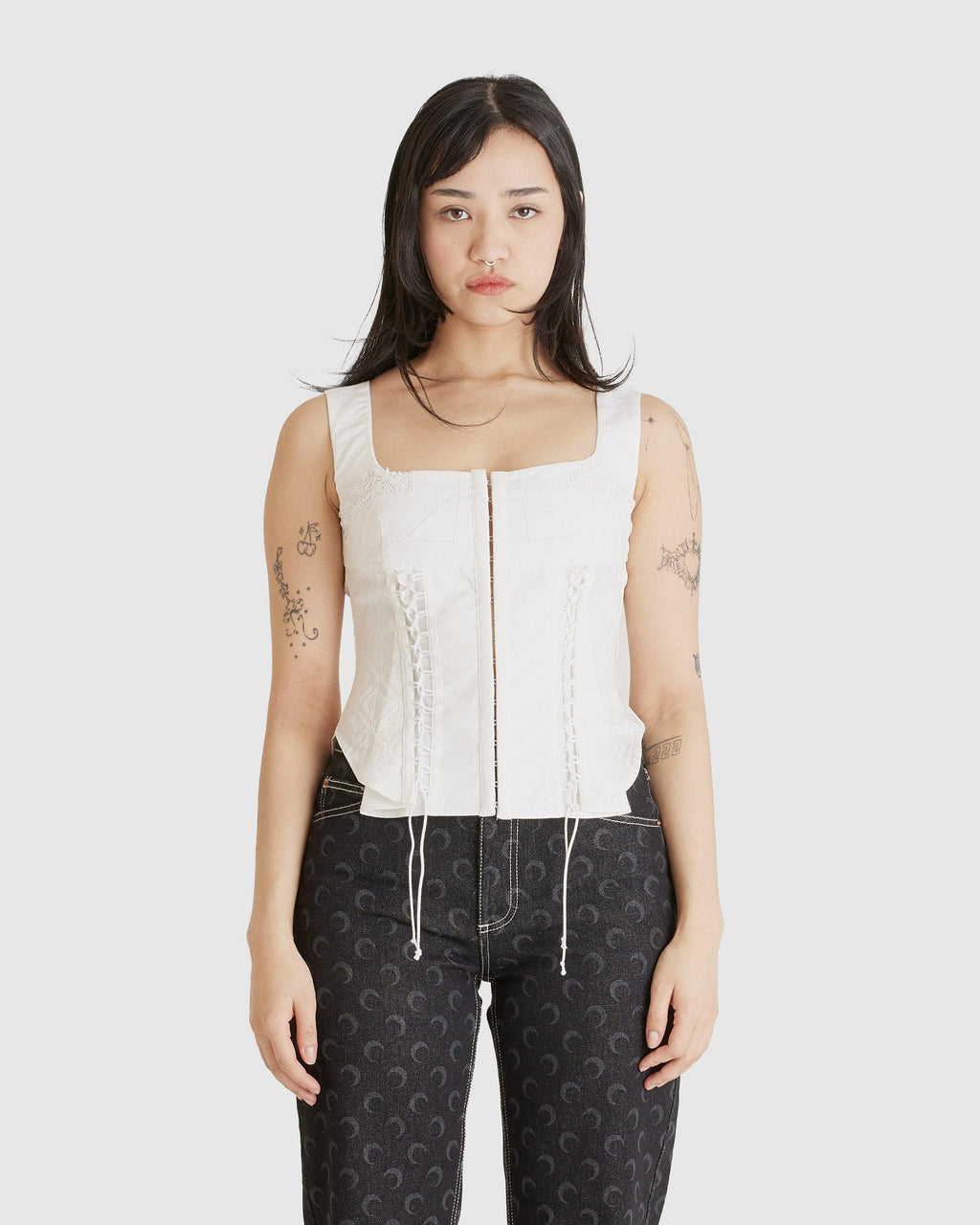 Regenerated Floral Linen Corset Top White