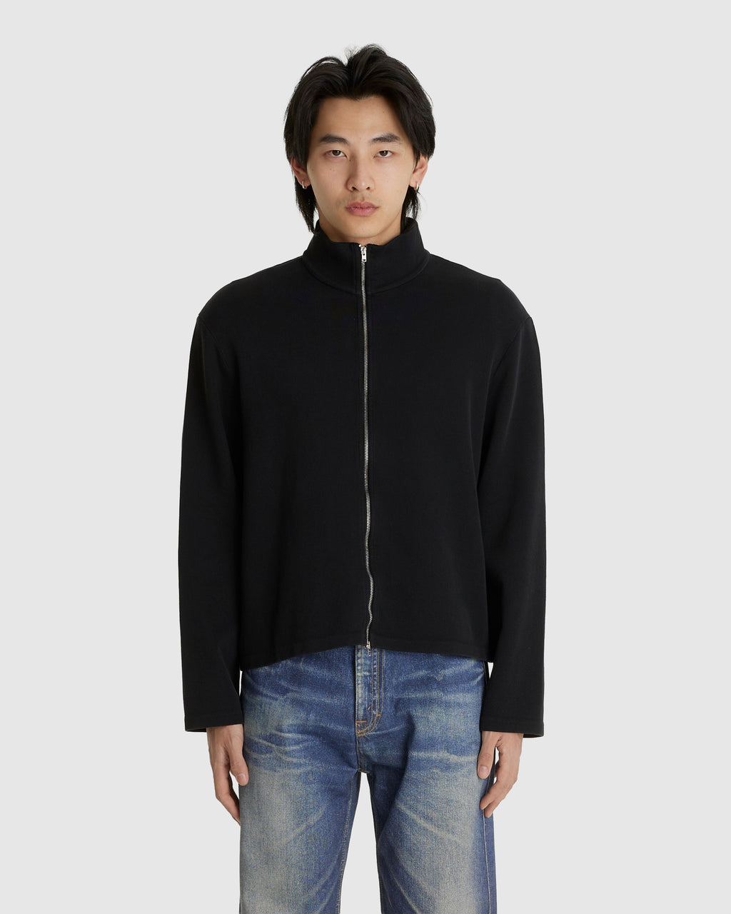 Shrunken Full Zip Black Athletic Rib
