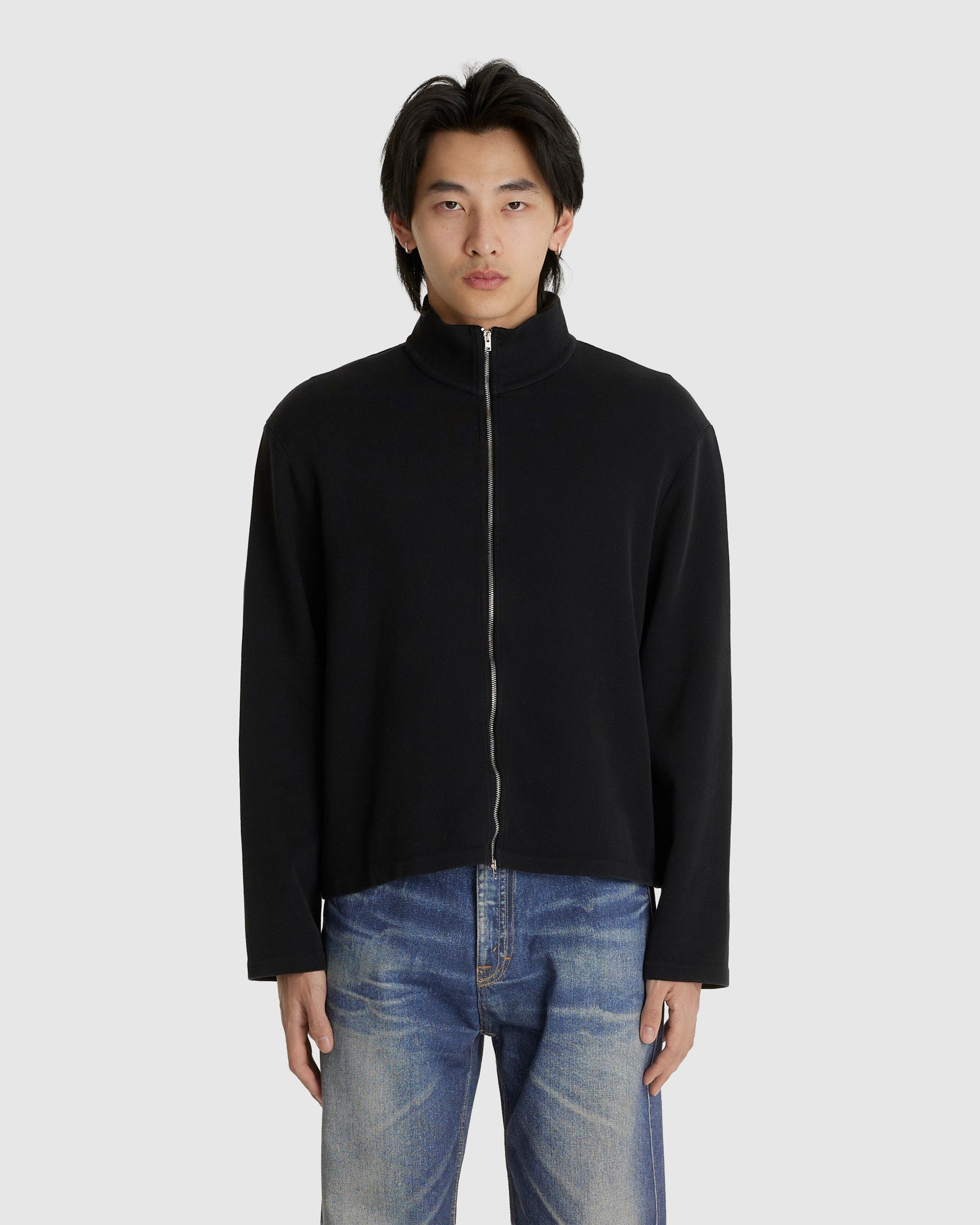 Shrunken Full Zip Black Athletic Rib