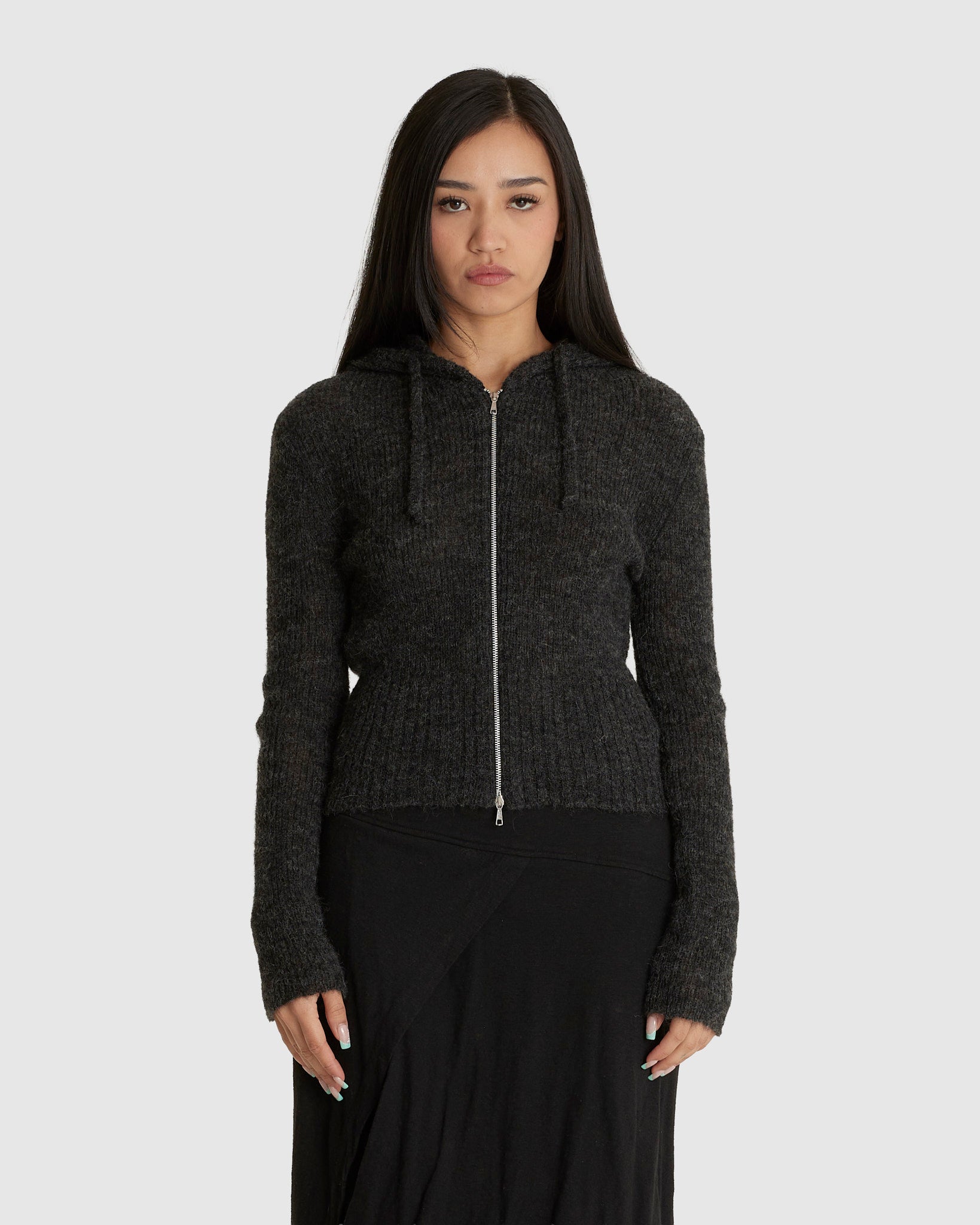 Compact Hood Charcoal Melange Fuzzy Alpaca