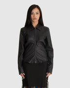 Slim Zip Shirt Lacquer Black Mirror Tencel