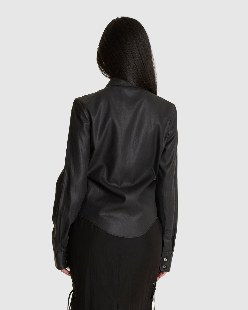 Slim Zip Shirt Lacquer Black Mirror Tencel