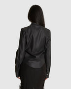 Slim Zip Shirt Lacquer Black Mirror Tencel