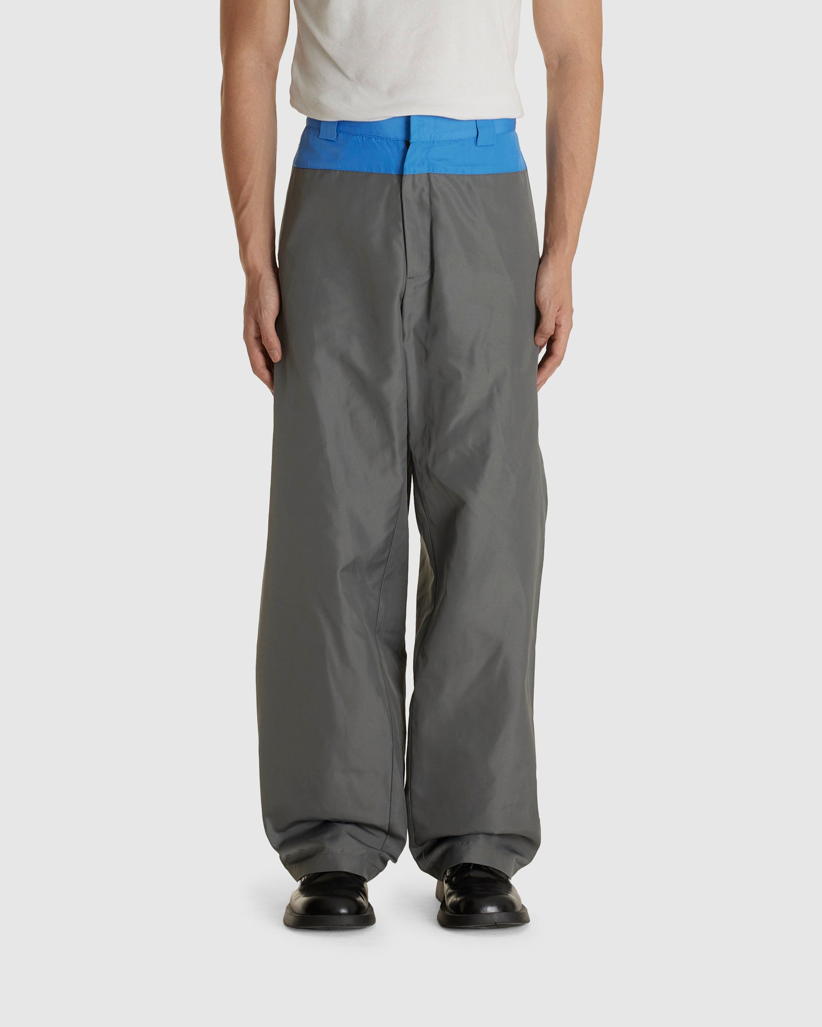 Contrast Waist Wide Trousers Grey/Blue