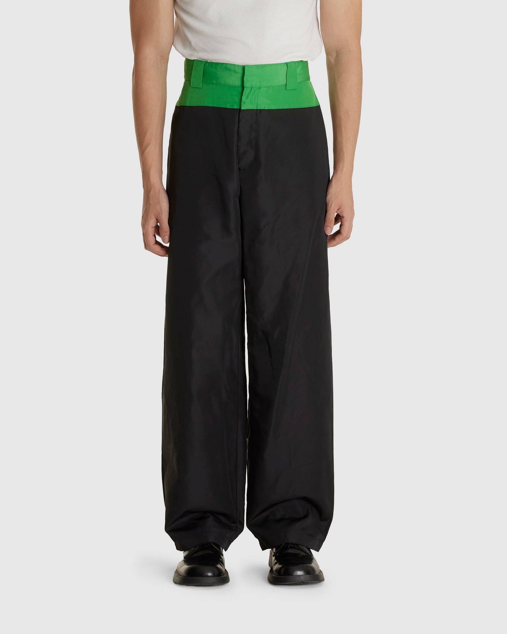 Contrast Waist Wide Trousers Black/Green