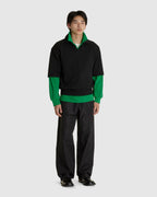 Contrast Waist Wide Trousers Black/Green