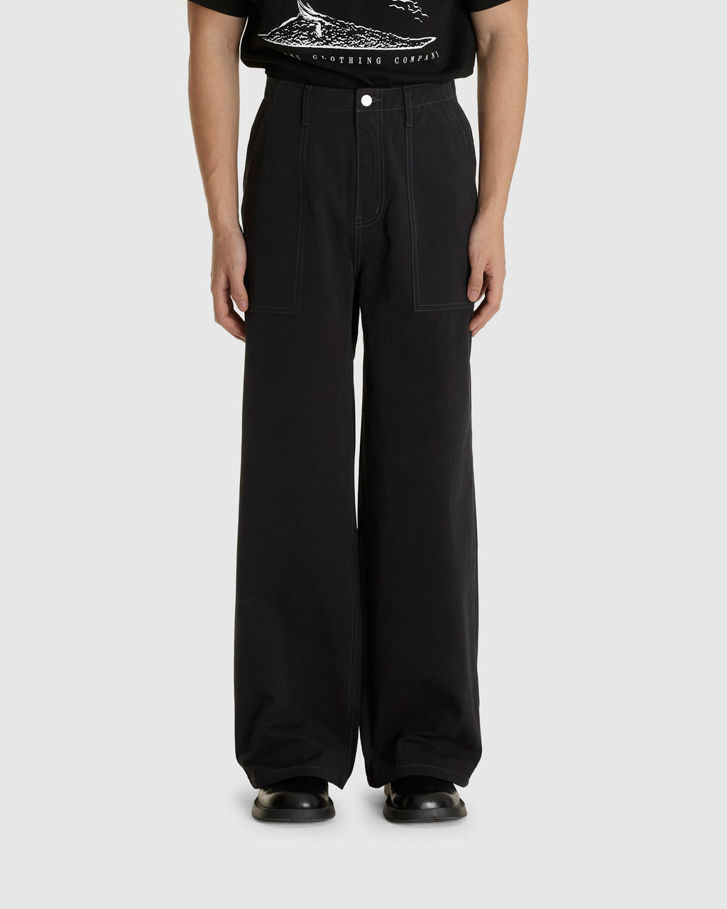 Loose Cut Canvas Fatigue Pants Washed Black