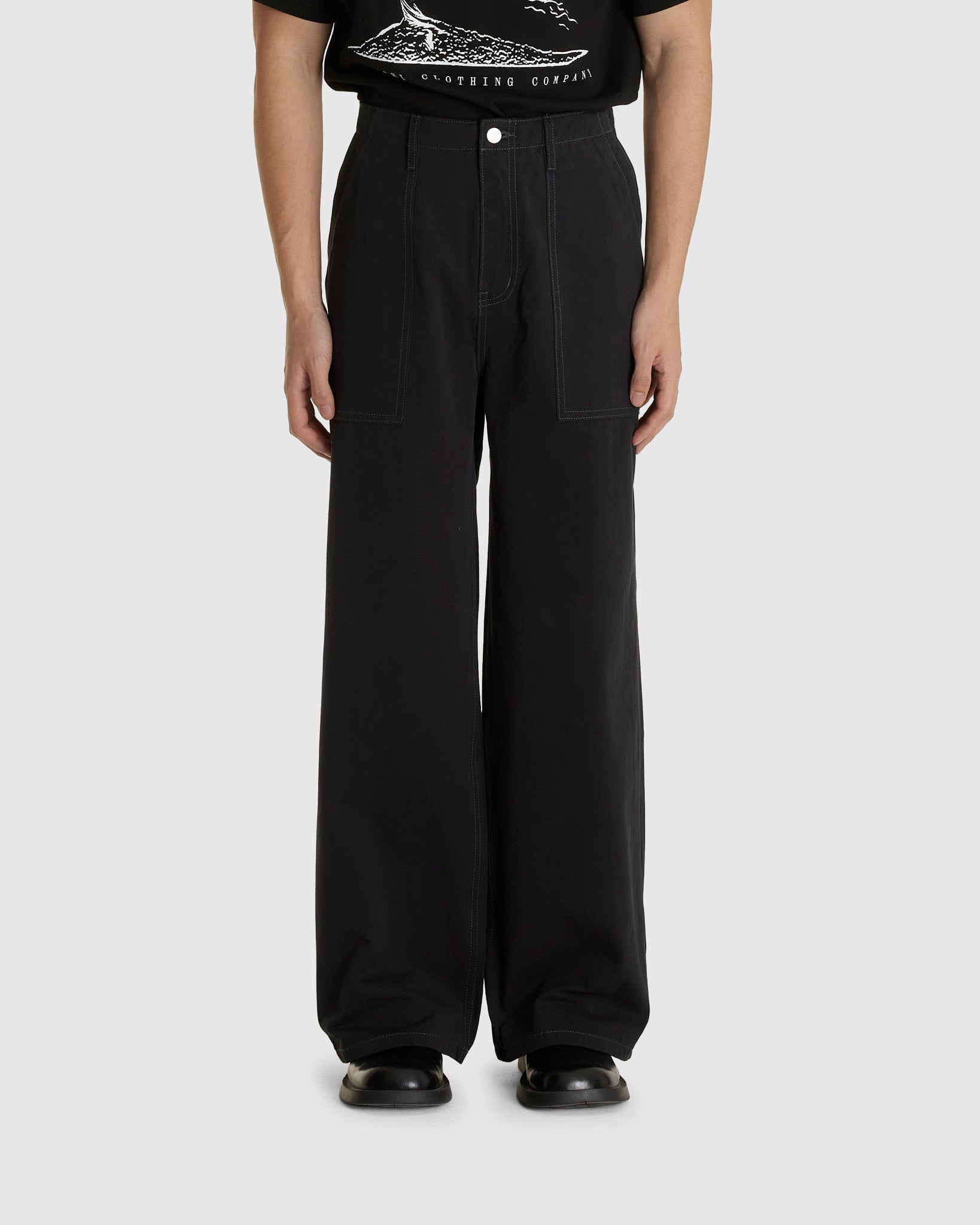 Loose Cut Canvas Fatigue Pants Washed Black