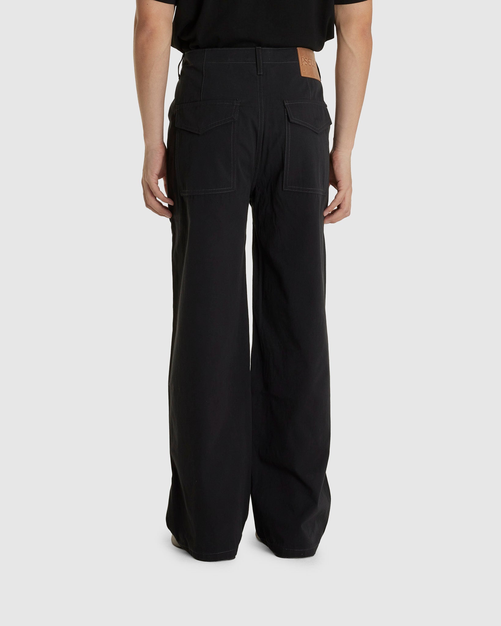 Loose Cut Canvas Fatigue Pants Washed Black