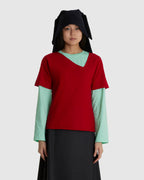 Felted Y-Neck Short Sleeve Red