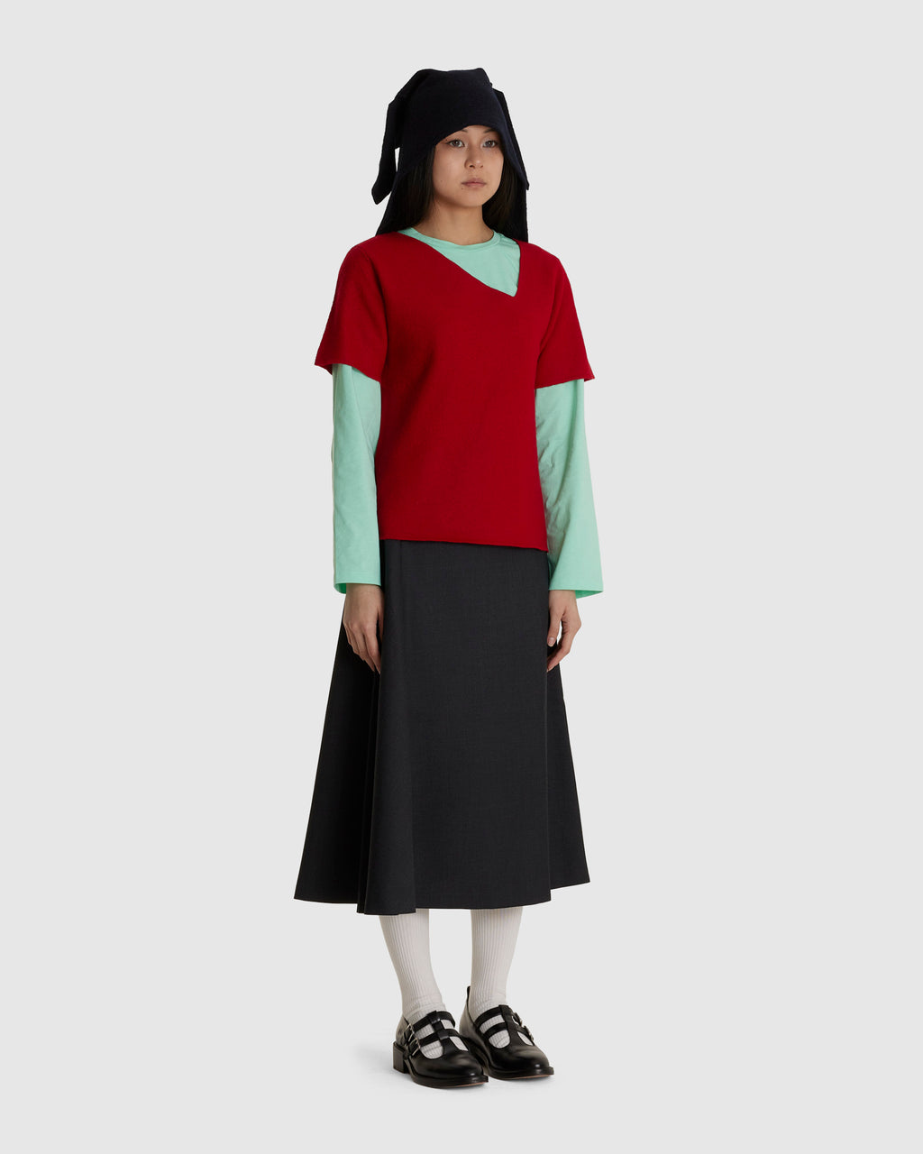 Felted Y-Neck Short Sleeve Red