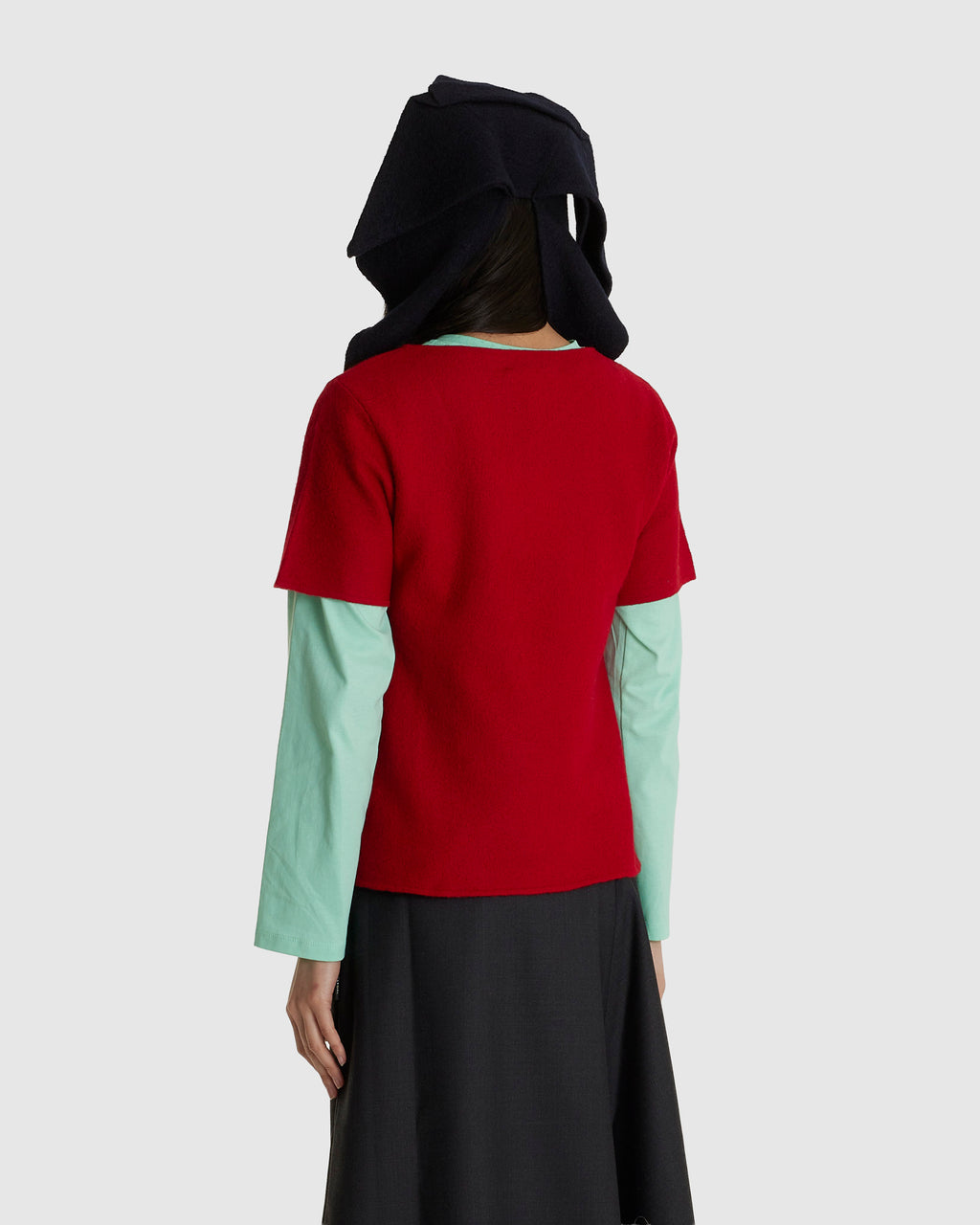 Felted Y-Neck Short Sleeve Red