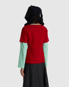 Felted Y-Neck Short Sleeve Red