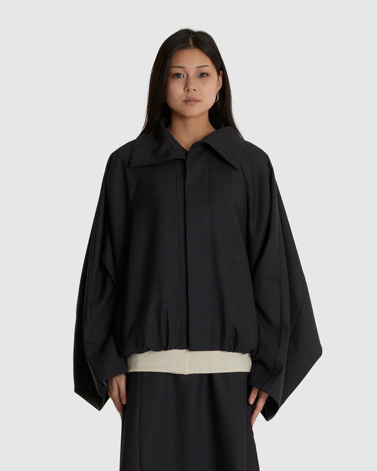 Stand Collar Pleated Jacket Dark Grey