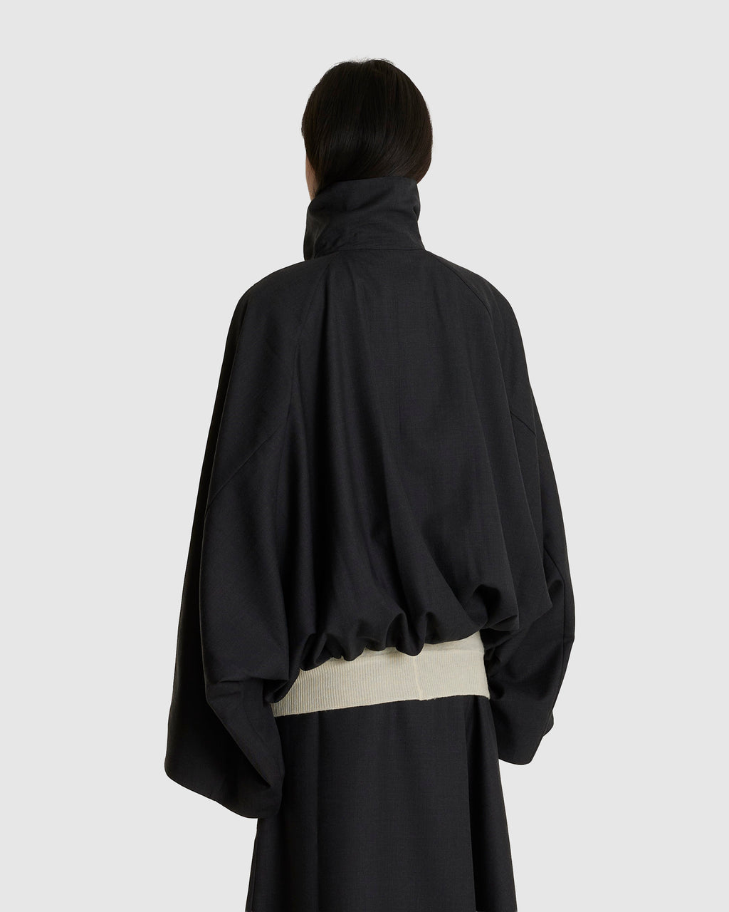 Stand Collar Pleated Jacket Dark Grey