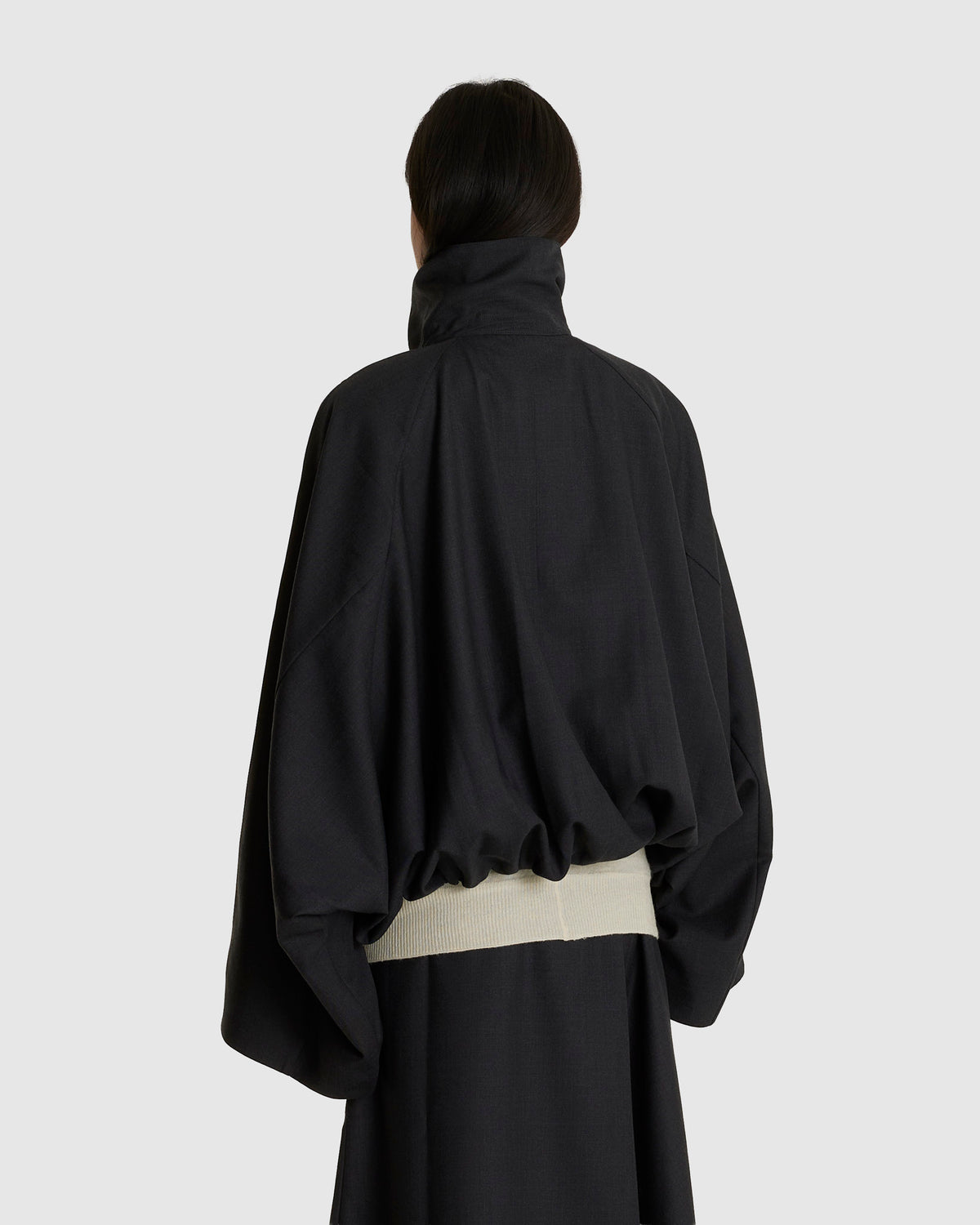 Stand Collar Pleated Jacket Dark Grey